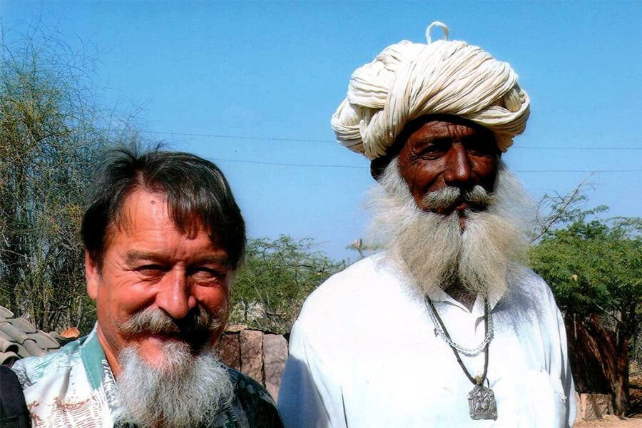 Meeting a village elder Visitor with a Bishnoi elder in a white turban, Jodhpur