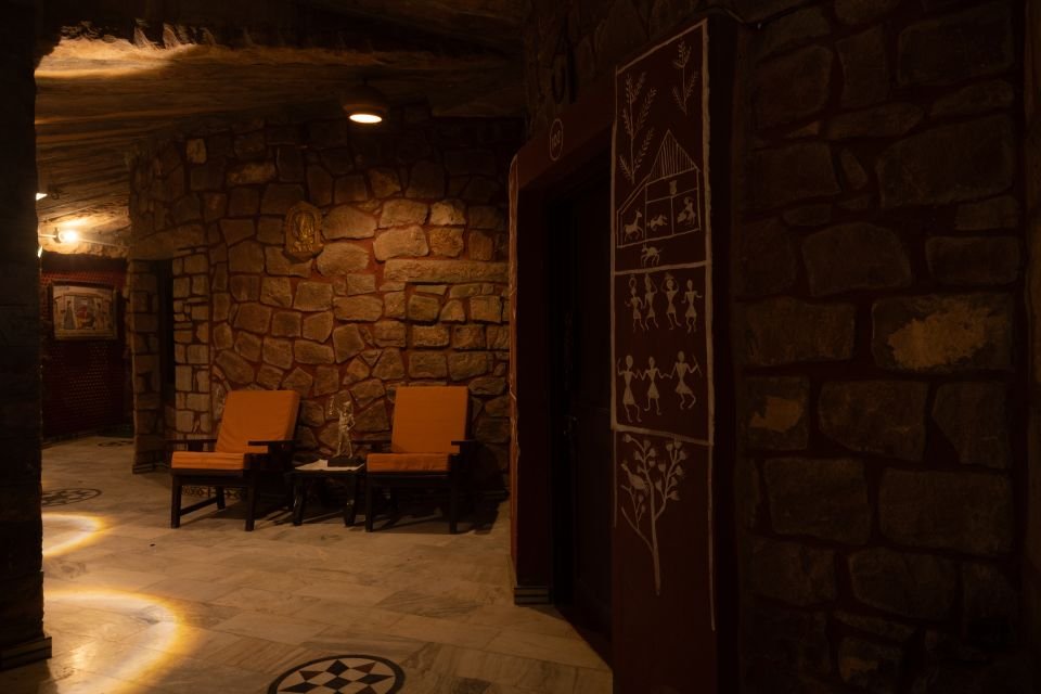 Stone veranda with seating Stone veranda with seating outside the Garden Rooms at The Mandore, Jodhpur