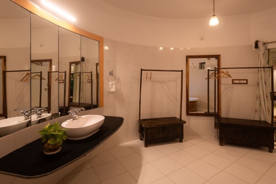Vanity with vessel basins Twin vanity with vessel basins in the Mandore Jacuzzi bathroom, Jodhpur
