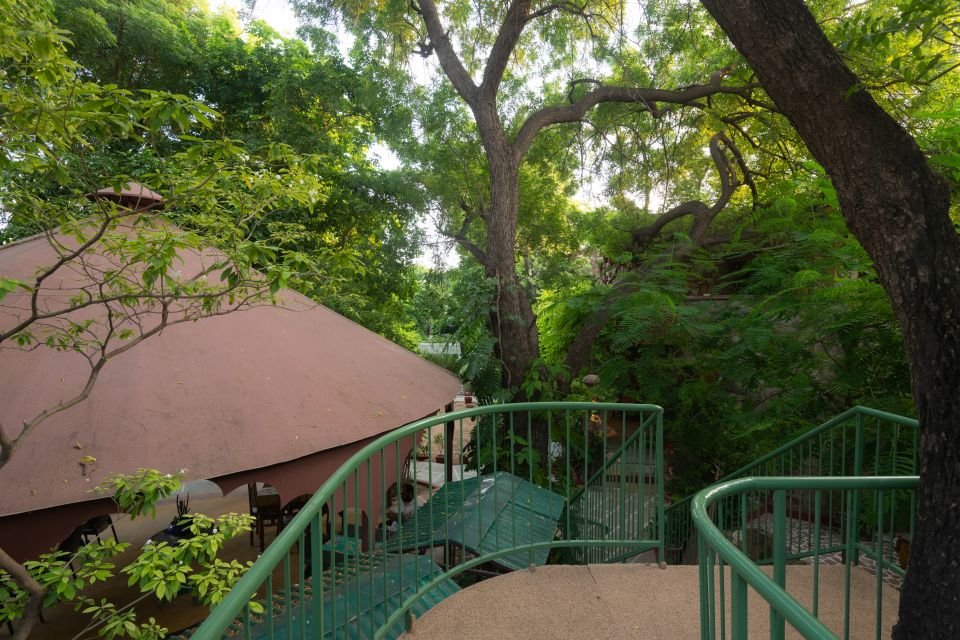 Walkway through the treetops Garden walkway through the tree canopy leading to the Mandore Suite, Jodhpur